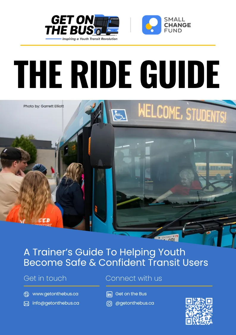 The Ride Guide cover: a trainer's guide to helping youth become safe and confident transit users.
