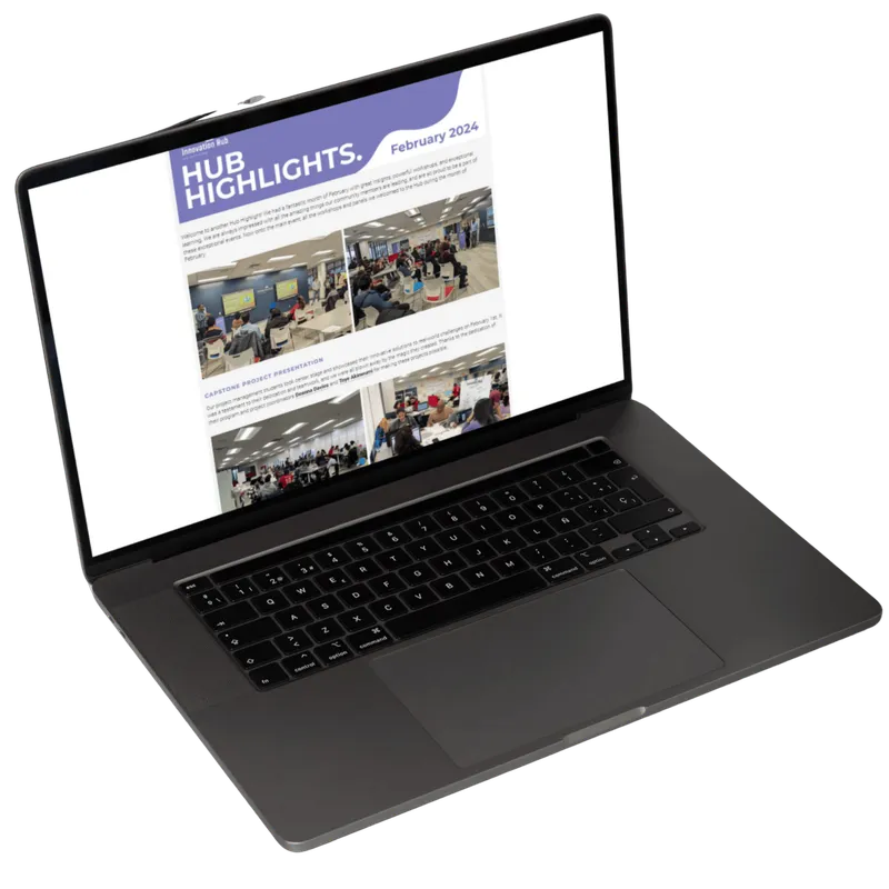 Hub Highlights monthly newsletter, February 2024, featuring real event photos.