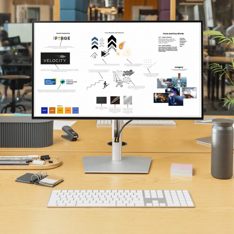 A brand inspiration and mood board covering fonts, key words, colours, textures, and imagery direction.