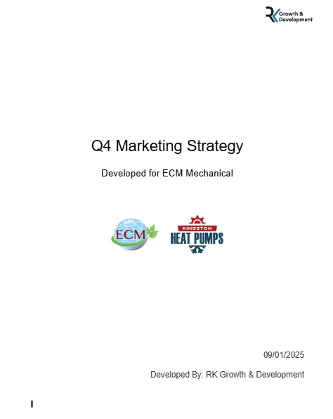 Cover page of a Q4 marketing strategy document developed for ECM Mechanical.