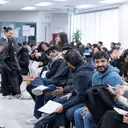 A full room of students and facilitators at an SLC Innovation Hub workshop.