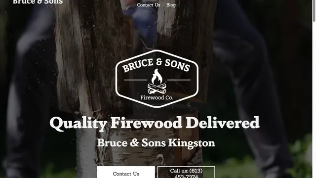 Bruce & Sons' live homepage, showing the firewood company's logo over a photo of split wood with the headline Quality Firewood Delivered.